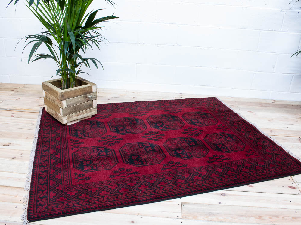 11680 Afghan Red Aq Chah Rug 146x187cm (4.9 x 6.1ft)