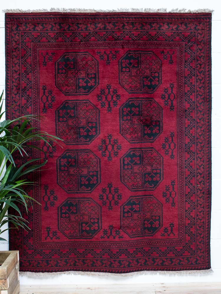 11680 Afghan Red Aq Chah Rug 146x187cm (4.9 x 6.1ft)