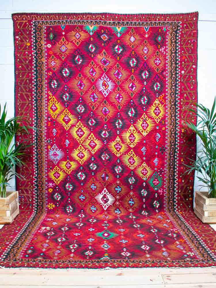 11700 Large Vintage Turkish Adana Kilim Rug 238x403cm (7.9½ x 13.2½ft)