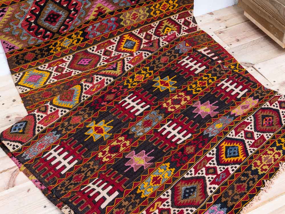 11780 Long Vintage Turkish Maras Kilim Runner Rug 83x444cm (2.8 x 14.6ft)