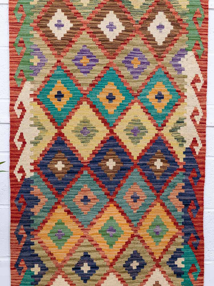 11781 Long Afghan Vegetable Dyed Kilim Runner Rug 86x487cm (2.10 x 15.11ft)