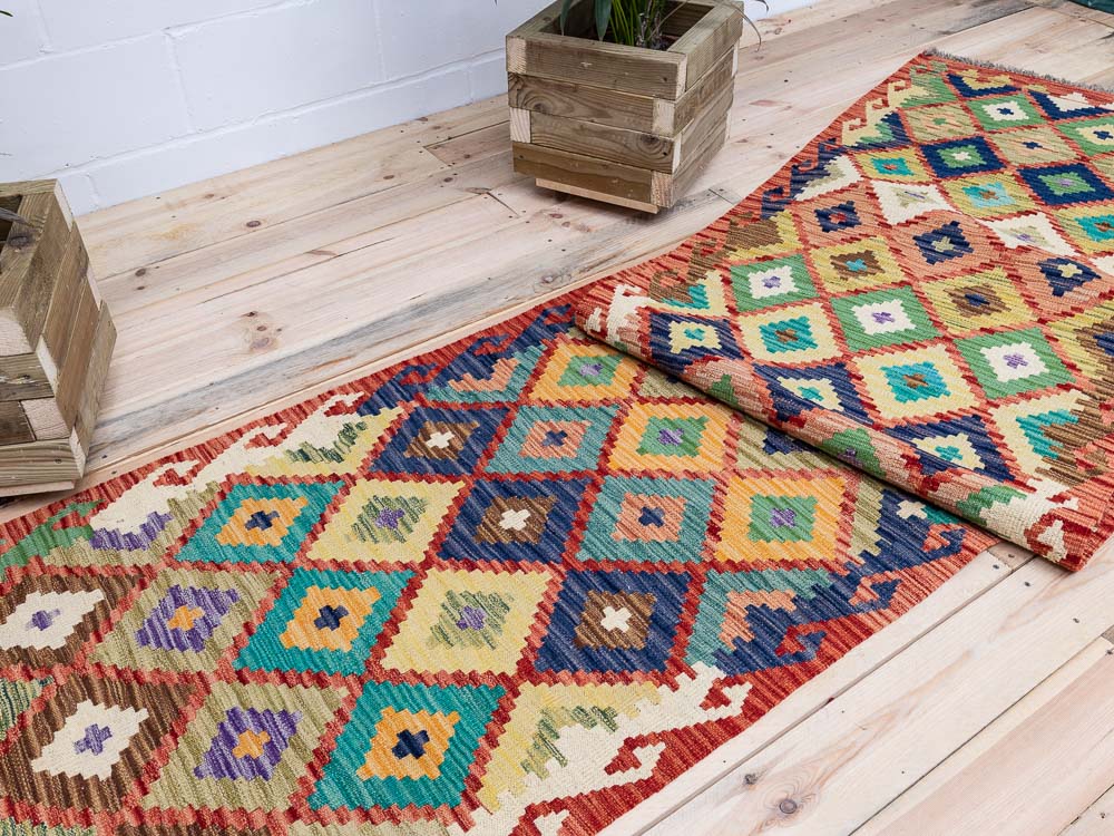 11781 Long Afghan Vegetable Dyed Kilim Runner Rug 86x487cm (2.10 x 15.11ft)