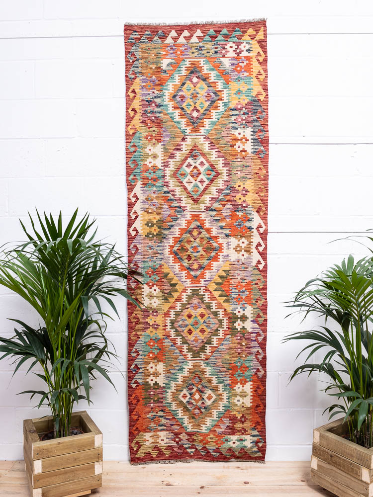 11847 Afghan Vegetable Dyed Kilim Runner Rug 82x254cm (2.8 x 8.4ft)