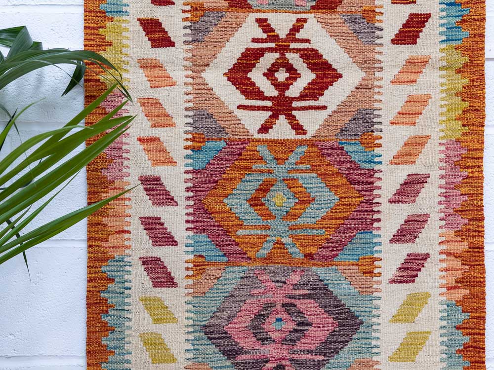 11867 Afghan Vegetable Dyed Kilim Runner Rug 77x249cm (2.6 x 8.2ft)