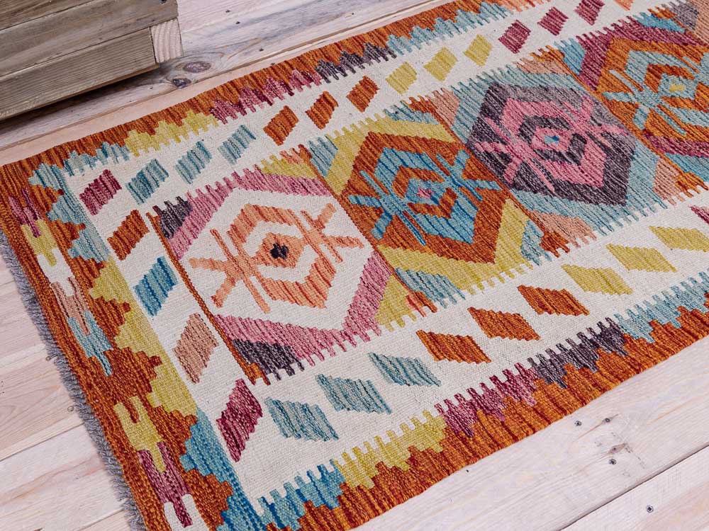 11867 Afghan Vegetable Dyed Kilim Runner Rug 77x249cm (2.6 x 8.2ft)