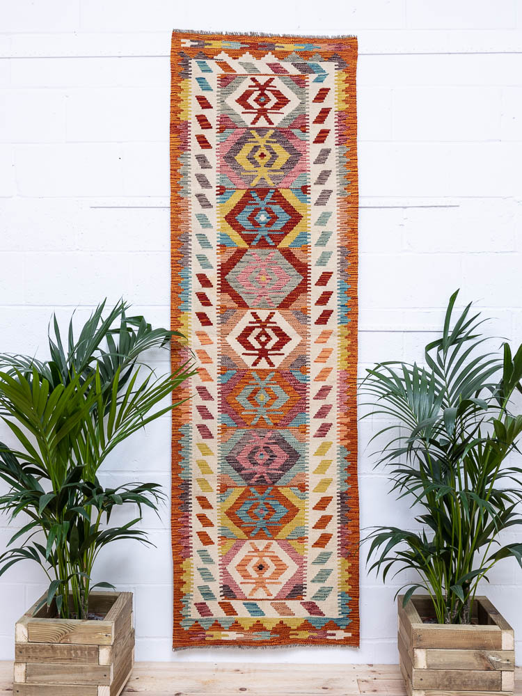 11867 Afghan Vegetable Dyed Kilim Runner Rug 77x249cm (2.6 x 8.2ft)