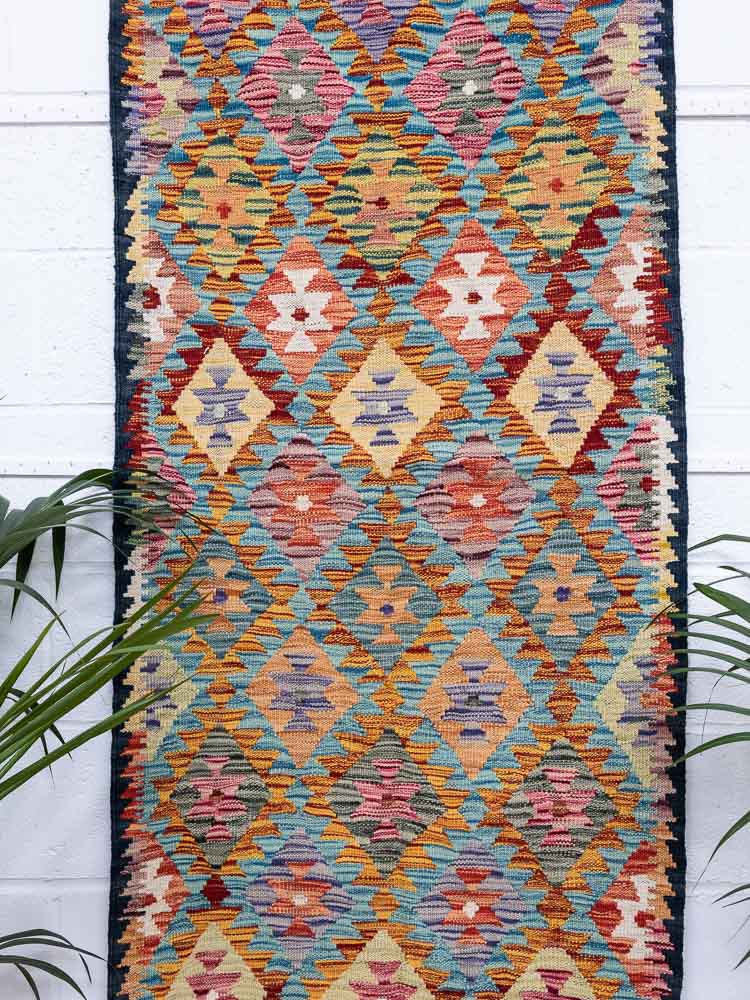 11868 Afghan Vegetable Dyed Kilim Runner Rug 80x236cm (2.7 x 7.9ft)