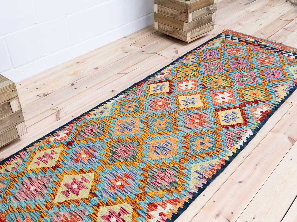 11868 Afghan Vegetable Dyed Kilim Runner Rug 80x236cm (2.7 x 7.9ft)