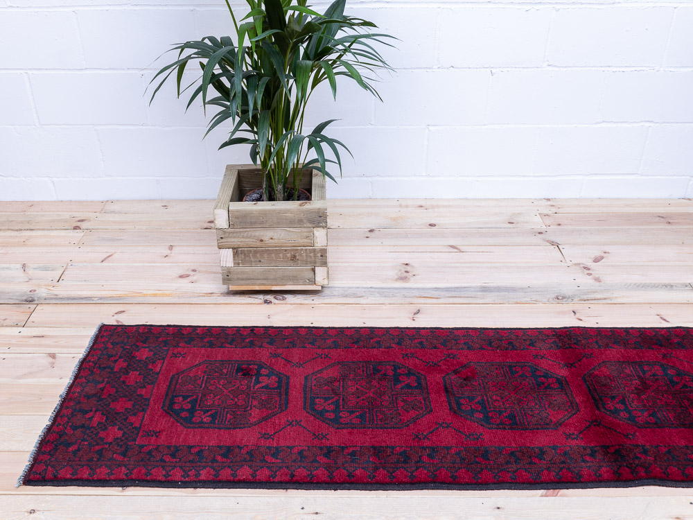 11930 Long Afghan Red Aq Chah Runner Rug 63x288cm (2.0 x 9.5ft)