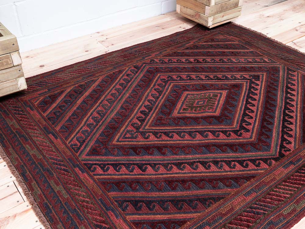 11981 Afghan Moshwani Mixed Weave Rug 151x186cm (4.11½ x 6.1ft)