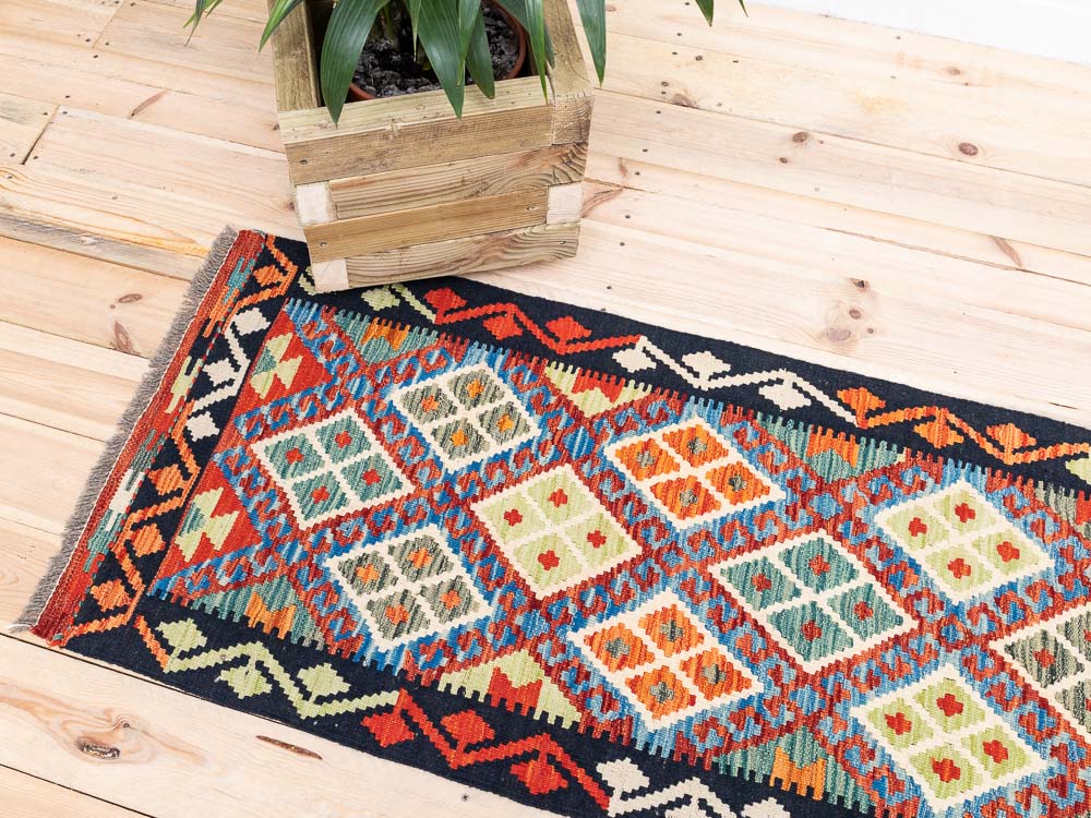 11998 Afghan Vegetable Dyed Kilim Runner Rug 63x206cm (2.0 x 6.9ft)