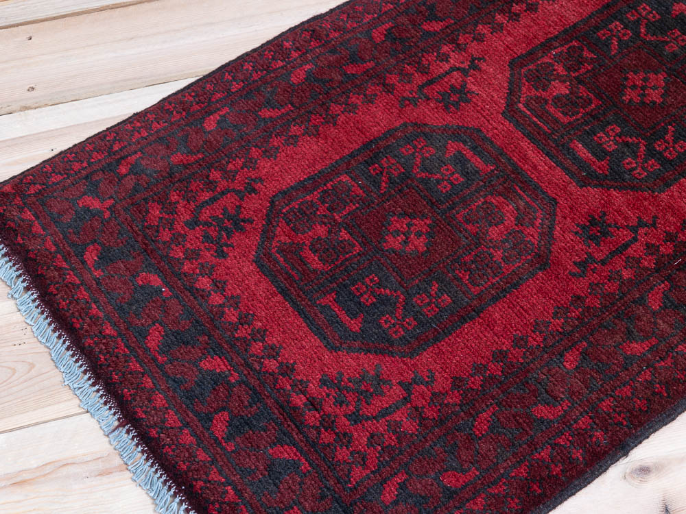 12025 Afghan Red Aq Chah Runner Rug 62x197cm (2.0 x 6.5ft)