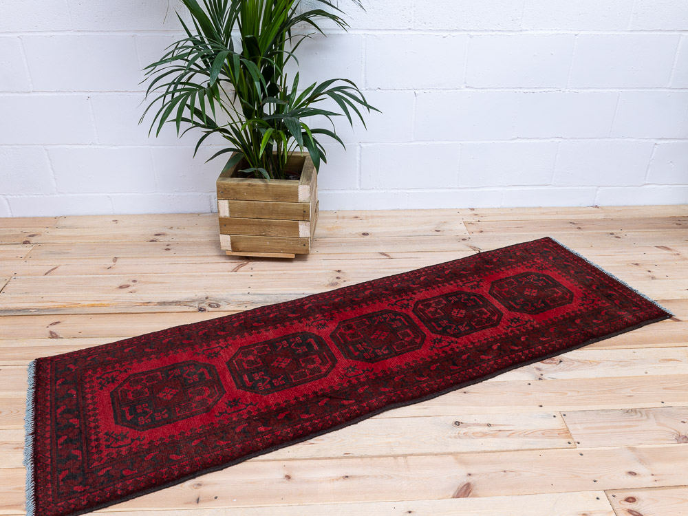 12025 Afghan Red Aq Chah Runner Rug 62x197cm (2.0 x 6.5ft)