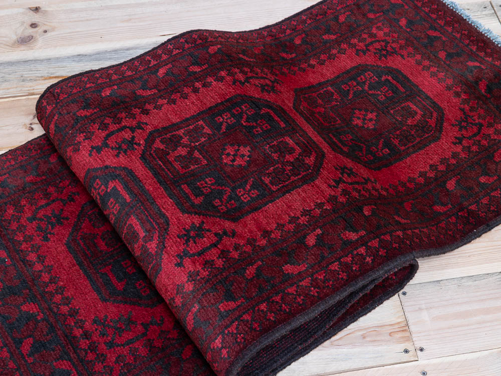 12025 Afghan Red Aq Chah Runner Rug 62x197cm (2.0 x 6.5ft)