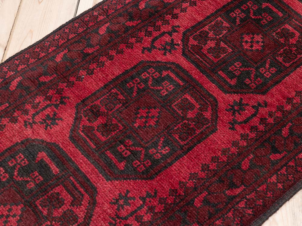 12025 Afghan Red Aq Chah Runner Rug 62x197cm (2.0 x 6.5ft)