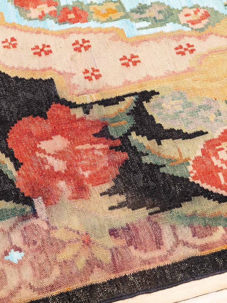 12104 Vintage Moldovan Rose Flower Kilim Rug 190x370cm (6.2 x 12.1ft)