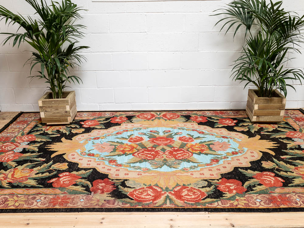 12104 Vintage Moldovan Rose Flower Kilim Rug 190x370cm (6.2 x 12.1ft)