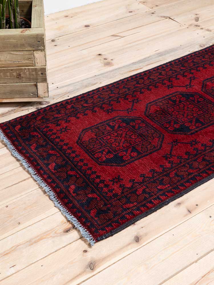 12170 Afghan Red Aq Chah Runner Rug 70x238cm (2.3 x 7.9ft)