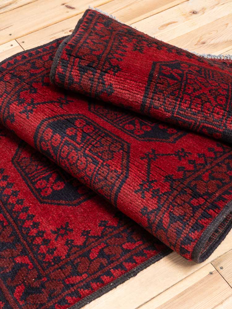 12170 Afghan Red Aq Chah Runner Rug 70x238cm (2.3 x 7.9ft)