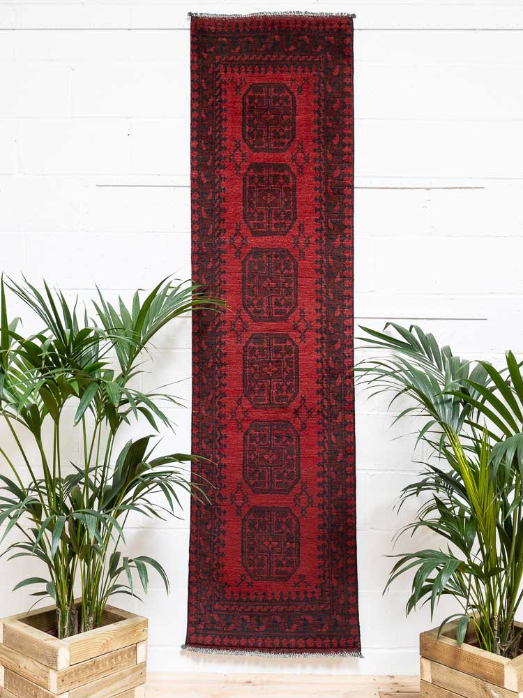 12171 Afghan Red Aq Chah Runner Rug 65x246cm (2.1 x 8.1ft)