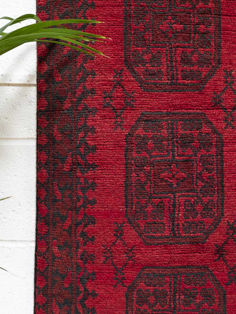 12171 Afghan Red Aq Chah Runner Rug 65x246cm (2.1 x 8.1ft)