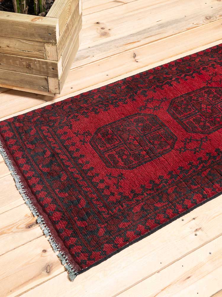 12171 Afghan Red Aq Chah Runner Rug 65x246cm (2.1 x 8.1ft)