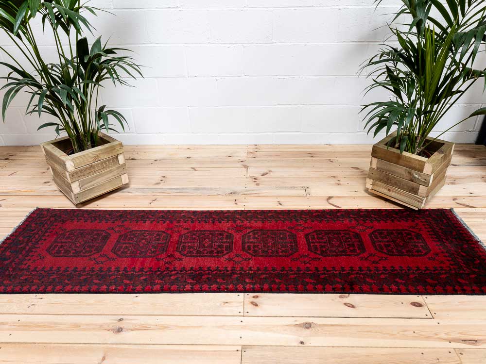 12171 Afghan Red Aq Chah Runner Rug 65x246cm (2.1 x 8.1ft)