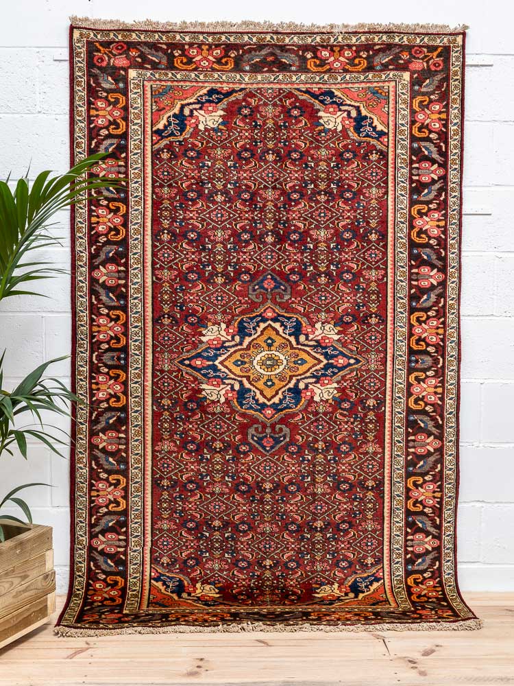 12185 Vintage Persian Zanjan Hand-knotted Hamadan Rug 140x224cm (4.7 x 7.4ft)