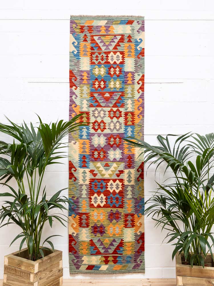 12187 Afghan Vegetable Dyed Kilim Runner Rug 74x246cm (2.5 x 8.1ft)