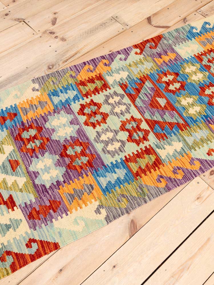 12187 Afghan Vegetable Dyed Kilim Runner Rug 74x246cm (2.5 x 8.1ft)