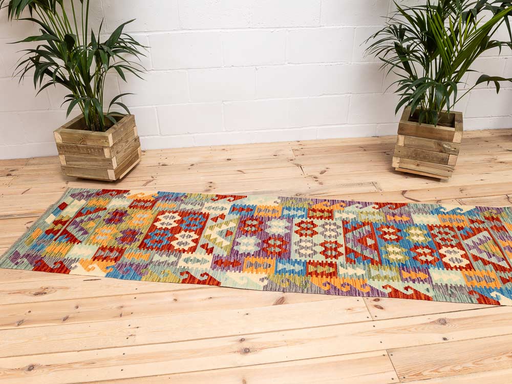 12187 Afghan Vegetable Dyed Kilim Runner Rug 74x246cm (2.5 x 8.1ft)