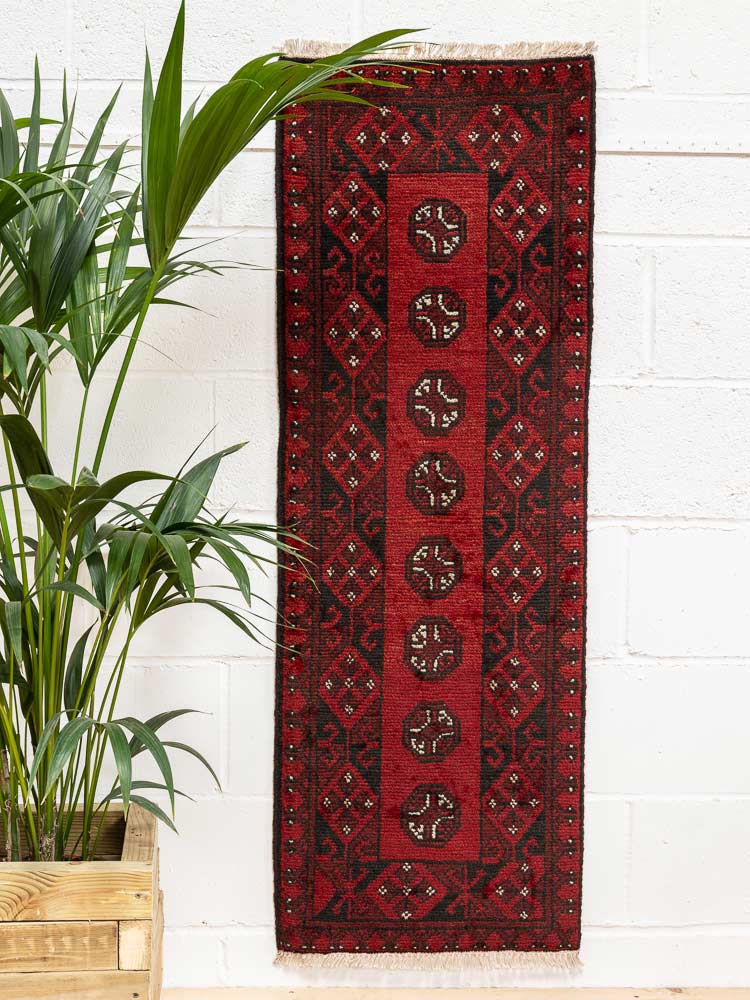 12192 Small Afghan Red Aq Chah Runner Rug 51x146cm (1.8 x 4.9ft)