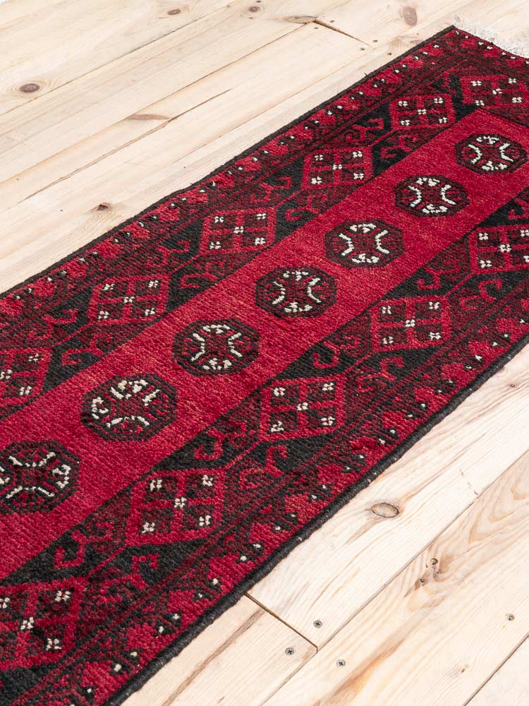 12192 Small Afghan Red Aq Chah Runner Rug 51x146cm (1.8 x 4.9ft)