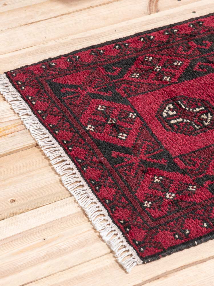 12192 Small Afghan Red Aq Chah Runner Rug 51x146cm (1.8 x 4.9ft)