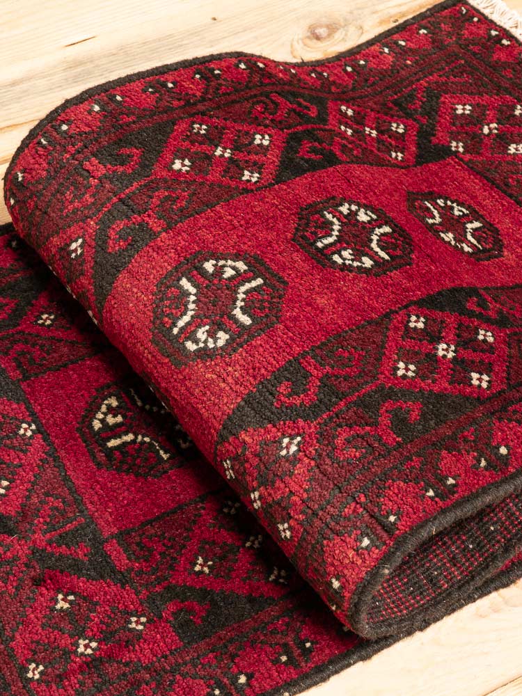 12192 Small Afghan Red Aq Chah Runner Rug 51x146cm (1.8 x 4.9ft)