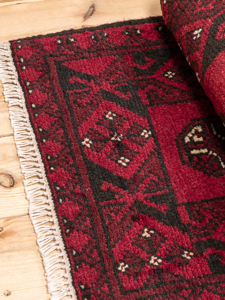 12192 Small Afghan Red Aq Chah Runner Rug 51x146cm (1.8 x 4.9ft)