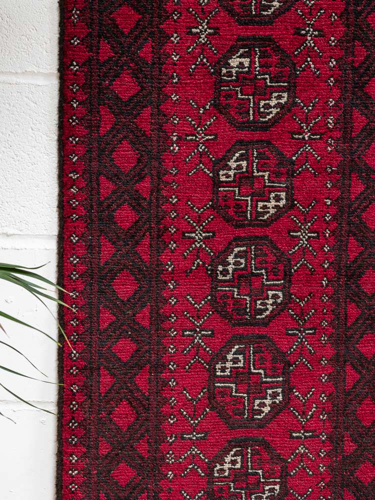 12194 Small Afghan Red Aq Chah Runner Rug 53x146cm (1.9 x 4.9ft)