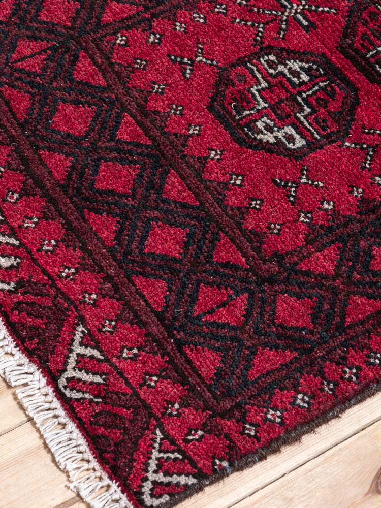 12194 Small Afghan Red Aq Chah Runner Rug 53x146cm (1.9 x 4.9ft)