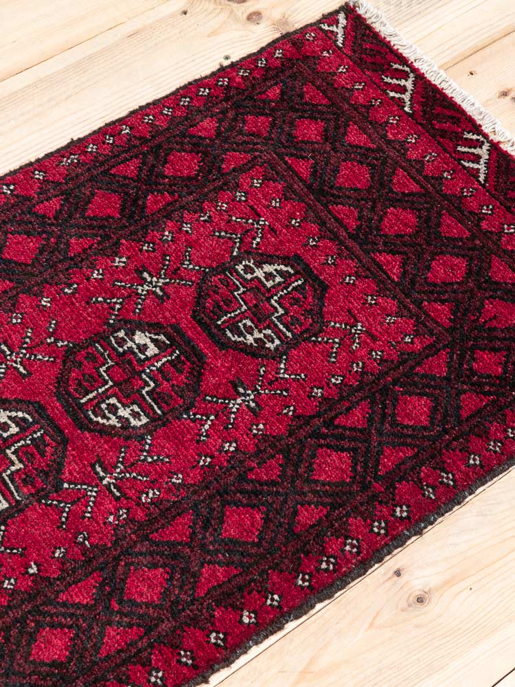 12194 Small Afghan Red Aq Chah Runner Rug 53x146cm (1.9 x 4.9ft)