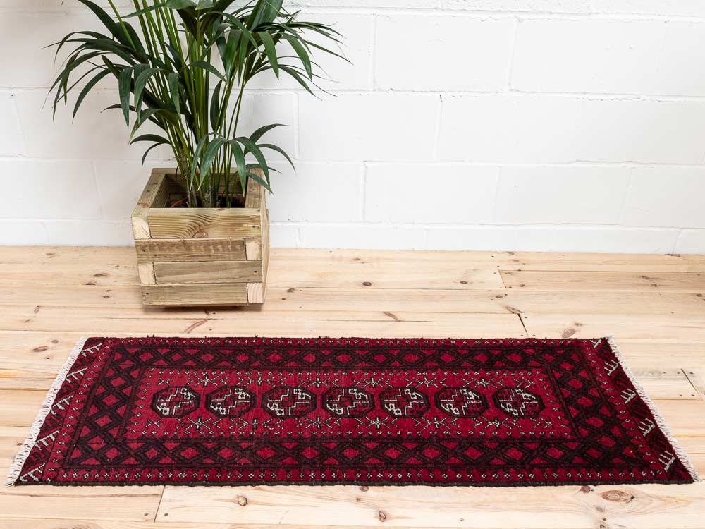 12194 Small Afghan Red Aq Chah Runner Rug 53x146cm (1.9 x 4.9ft)