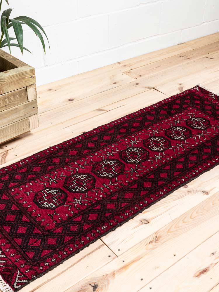 12194 Small Afghan Red Aq Chah Runner Rug 53x146cm (1.9 x 4.9ft)