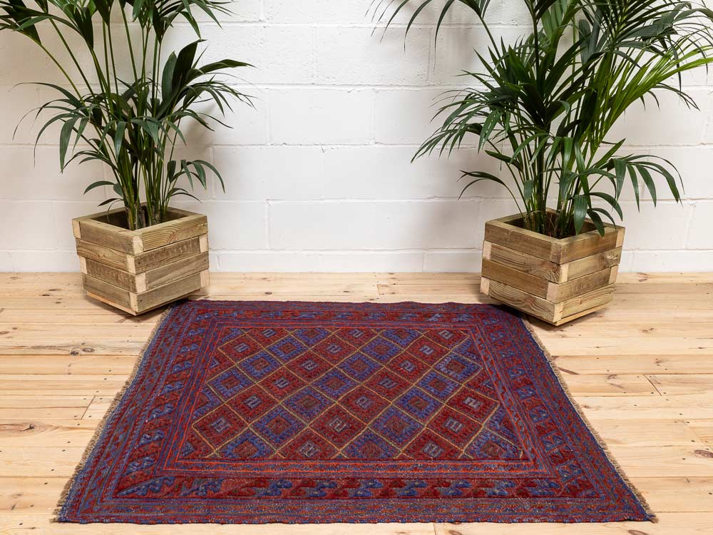 12211 Afghan Moshwani Mixed Weave Rug 127x131cm (4.2 x 4.3ft)