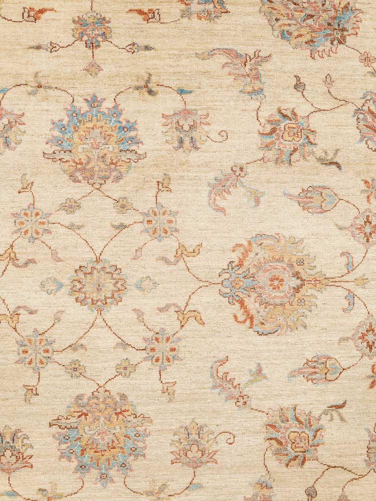 12221 Large Fine Blue Cream Afghan Ziegler Carpet 209x300cm (6.10 x 9.10ft)