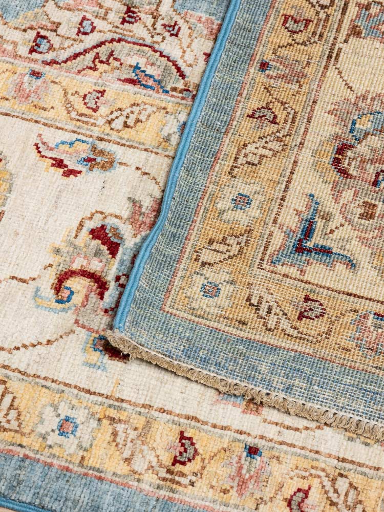 12222 Large Fine Blue Cream Afghan Ziegler Carpet 214x300cm (7 x 9.10ft)