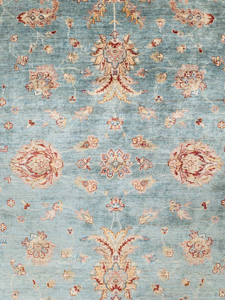 12222 Large Fine Blue Cream Afghan Ziegler Carpet 214x300cm (7 x 9.10ft)