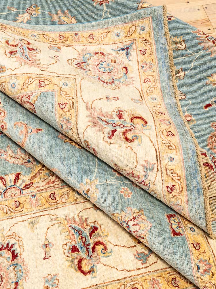 12222 Large Fine Blue Cream Afghan Ziegler Carpet 214x300cm (7 x 9.10ft)