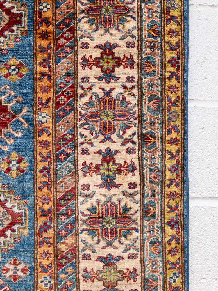 12224 Fine Afghan Blue Super Kazak Rug 164x233cm (5.4 x 7.7ft)