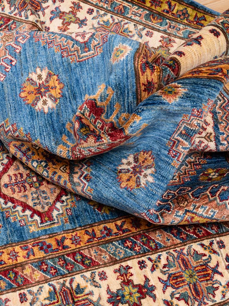 12224 Fine Afghan Blue Super Kazak Rug 164x233cm (5.4 x 7.7ft)