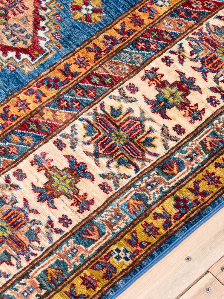 12224 Fine Afghan Blue Super Kazak Rug 164x233cm (5.4 x 7.7ft)