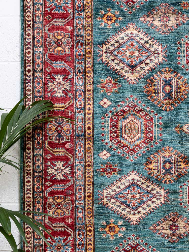12225 Fine Afghan Emerald Super Kazak Rug 180x243cm (5.10 x 7.11ft)